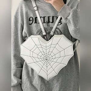 White Spider Web Heart-Shaped Bag